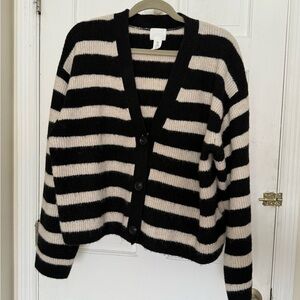 H&M Black and Cream Striped Cardigan